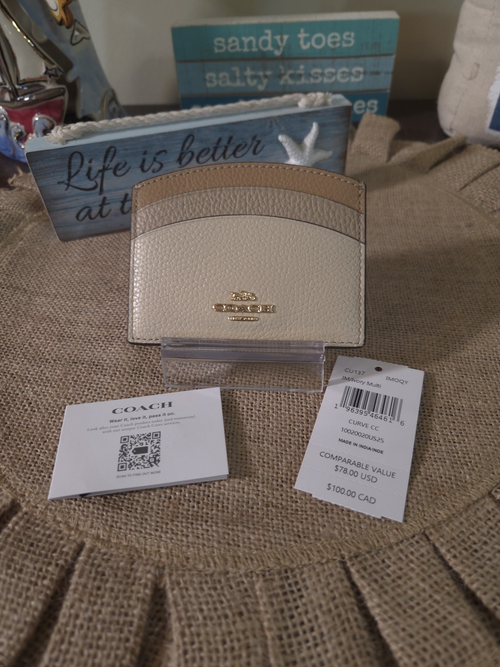 NWT Coach Multi Pebbled Leather Curve Card Case